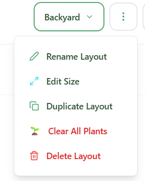Layout actions menu showing duplicate, rename, and clear options