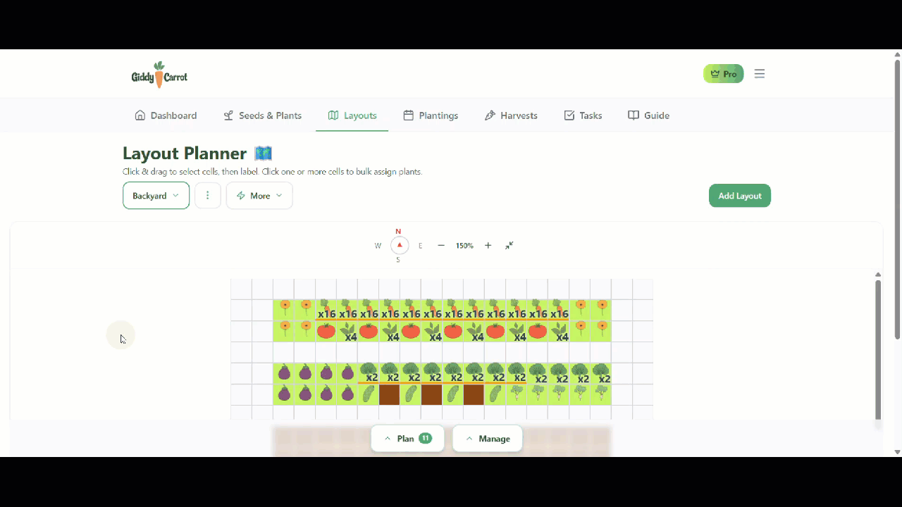 Generate Plantings modal showing dates and generate button